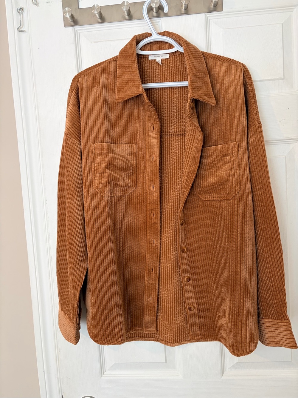Maurices Corduroy Button-Front Shacket in Rust